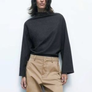 NWT Zara Wool Blend Mock Neck Dark Grey Top